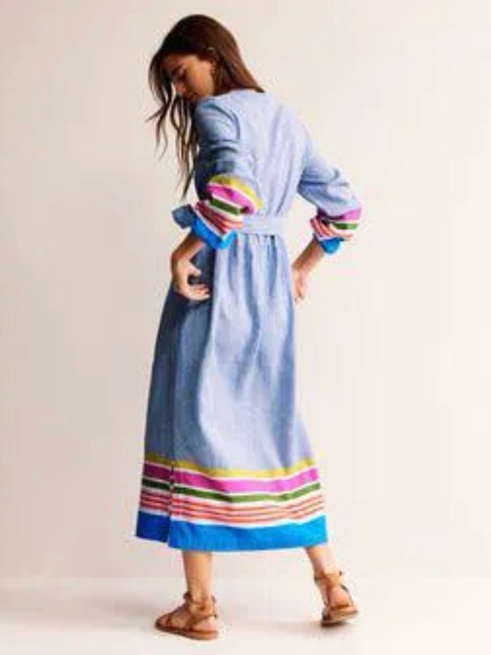 New Boden Light Blue Maxi Dress Linen Cotton Blend - Picture 3 of 9